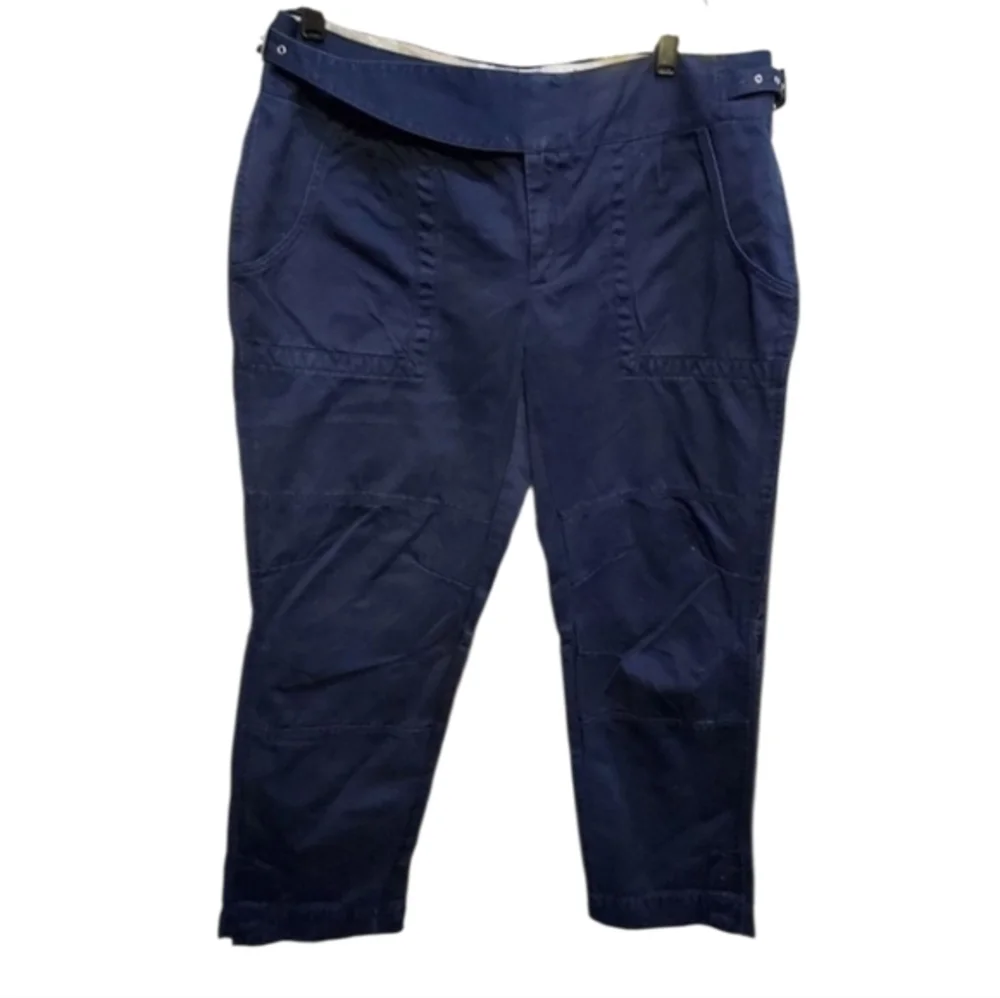 Banana Republic Heritage Navy Blue Cropped Belted Utility Linen Pants Size 12‎